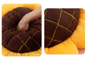 Sunflower plush seat cushion detail showing soft fabric texture and great elasticity for home.