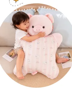 Cute pink pig plush toy pillow soft stuffed animal doll comfortable sleeping companion for kids