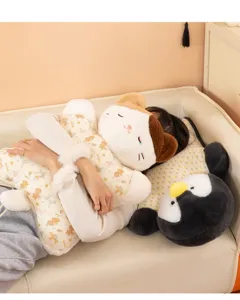 Cozy plush toy hugging detail scene, soft furry fabric and comfortable sleeping pillow design.