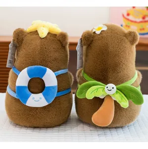 Set de peluches de carpincho lindos con flotador y palmera, muñeca de decoración suave.