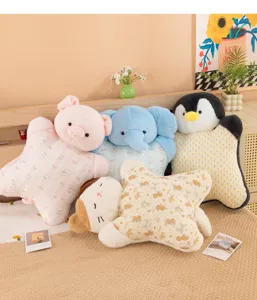 Cute animal plush pillow toy, soft cartoon pig elephant penguin doll for sleeping and relaxing.