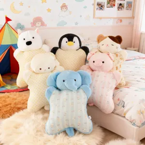 Cute Animal Plush Pillow Stuffed Toy Soft Cartoon Elephant Sheep Pig Cat Penguin Dog Doll Sleeping Companion Cushion