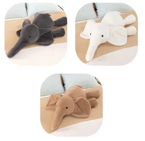 Soft elephant plush pillow in grey white and brown, cute stuffed animal toy for bed decor.