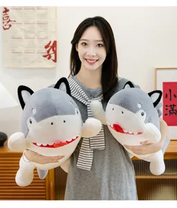 Adorable peluche requin chien dessin animé, coussin en peluche doux pour enfants et adultes.