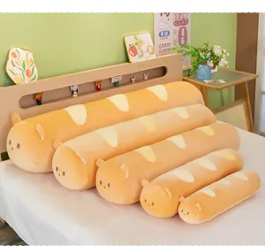 Cute cartoon baguette plush long pillow, soft bread body pillow for sleeping and home decor.