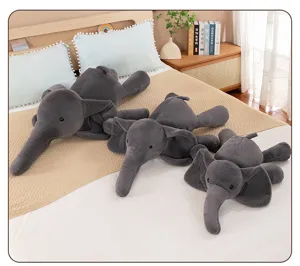 Grey elephant plush toy cute stuffed animal pillow soft doll home bedroom companion decor