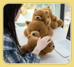 Simpatico orsetto marrone di peluche sdraiato giocattolo morbido cuscino regalo compleanno