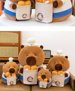 Lindo peluche de capibara chef con pan, suave muñeco de peluche para decoración y regalos.