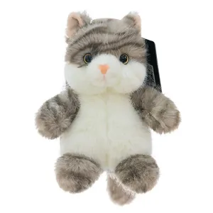 Cute gray and white cat plush toy, soft stuffed animal doll for kids desk decoration gift.
