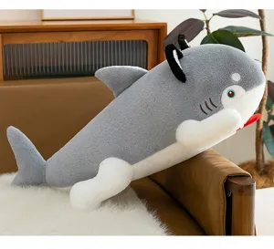 Mignon dessin animé requin chien peluche long oreiller douce poupée de sommeil