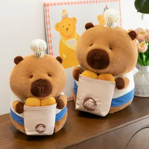 Lindo peluche de capibara chef sosteniendo pan suave muñeca de peluche para regalo infantil