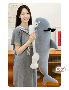 Mignon requin en peluche oreiller de corps, douce poupée de sommeil en peluche 90cm.