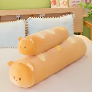 Cute Long Bread Bear Plush Toy Cartoon Baguette Stuffed Animal Soft Body Pillow Sleeping Leg Clamping Pillow Gift