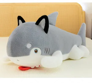 Mignon oreiller en peluche requin chien de dessin animé, jouet en peluche doux pour enfants.