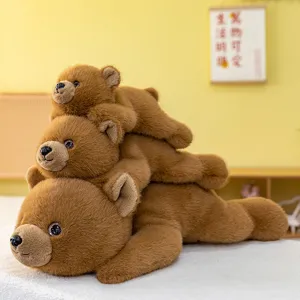 Simpatico Orsetto Marrone Sdraiato Peluche Simulazione Bambola Animale Morbido Cuscino Regalo di Compleanno Per Bambini