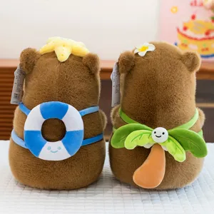 Lindo Juguete de Peluche Capibara Animal de Peluche Con Diseño de Aro de Natación y Palmera Suave Forro Polar de Visón Muñeca Decoración del Hogar Regalo