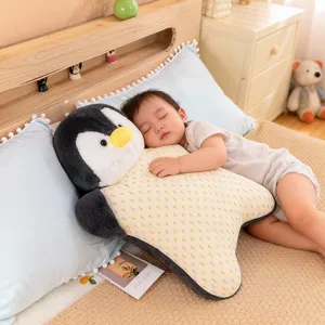 Cute penguin plush toy pillow, soft stuffed animal sleeping companion for kids and girls.