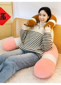 Long hugging body pillow and U-shaped neck pillow set, soft plush material for comfortable sleeping.
