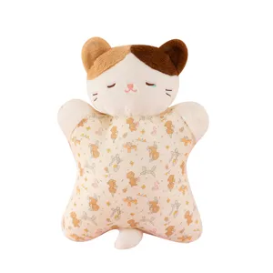 Cute calico cat plush pillow, soft stuffed animal doll for girls sleeping, comfortable toy.