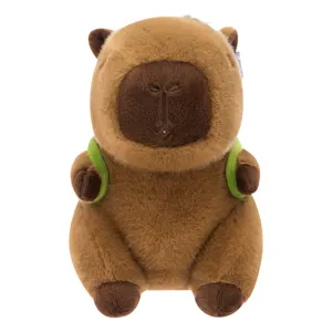 Lindo peluche de capibara con mochila de tortuga verde muñeco de peluche suave decoración