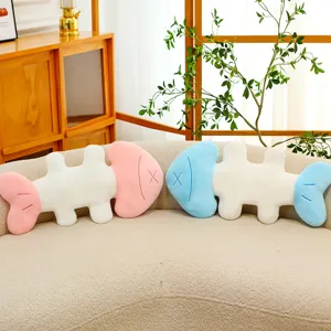 Cute fishbone plush pillow for sofa, creative soft decorative cushion for living room decor.