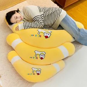 Long body pillow for sleeping, soft yellow pregnancy pillow with cute cat print for women.