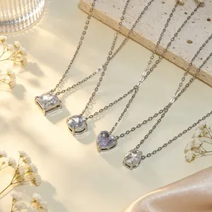 Detailed shot of exquisite stainless steel cubic zirconia pendant necklace set for daily wear.