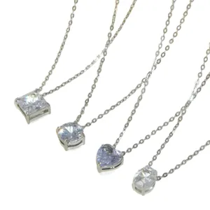 Stainless steel cubic zirconia pendant necklaces set, elegant multi-cut gemstone jewelry for women.