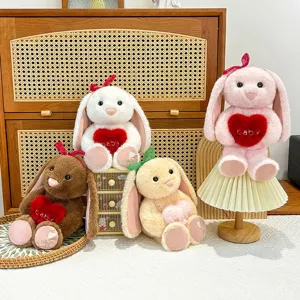 Cute long-eared heart holding bunny plush toy soft doll soothing pillow for girls birthday gift
