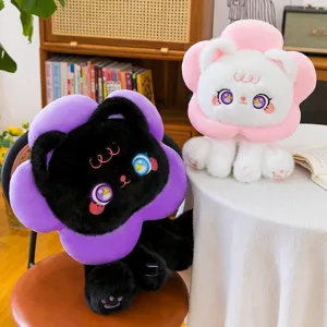 Cute sunflower cat plush toy, soft stuffed animal doll with big eyes for girls gifts.