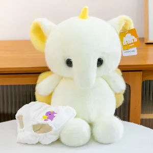 Cute cartoon yellow baby elephant plush toy with diaper styling, soft creative toy gift.