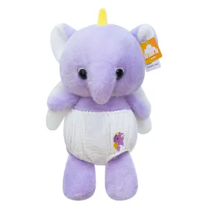 Purple cute elephant plush toy with diaper unicorn horn wings soft stuffed doll gift!