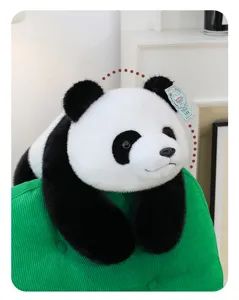 Lindo panda gigante de peluche, cojín de animal relleno en postura tumbada regalo de niña.
