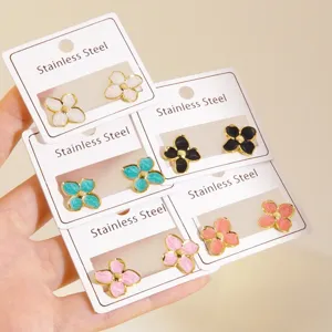 Orecchini a Bottone a Forma di Fiore in Acciaio Inossidabile 304 Minimalista Dolce Smalto a Goccia d'Olio Orecchini Floreali per Donna Gioielli