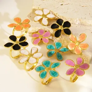 Roestvrij Stalen Druppelolie Bloem Broche Niche Zoete Florale Ring Sieraden Set Voor Dames Dagelijkse Lichte Luxe Accessoires