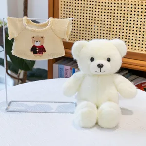 Schattige witte teddybeer pluche knuffel met mini gebreide trui en kledinghanger cadeau.