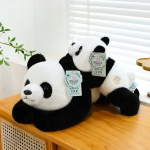 Lindo panda de peluche tumbado suave animal de peluche almohada regalo para niñas
