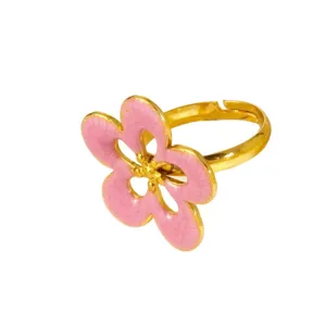 Magnifique bague fleur émaillée rose en acier inoxydable, bijou élégant de style français.