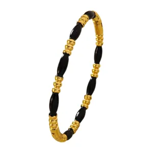 Βραχιόλι από ανοξείδωτο ατσάλι μαύρο σμάλτο μπαμπού πολυτελές μινιμαλιστικό χρυσό κόσμημα γυναίκας