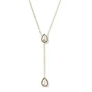Stainless steel pear pendant lariat necklace, 18k gold plated drop chain for women.