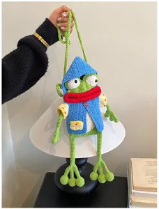 Sac bandoulière grenouille au crochet fait main sac mignon dessin animé tricoté pour femme