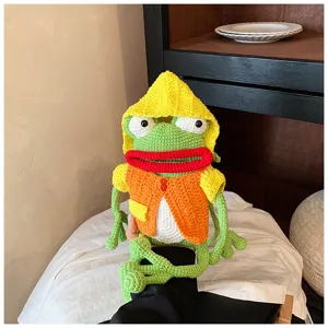 Sac bandoulière grenouille au crochet fait main, design mignon, sac en tricot décontracté.