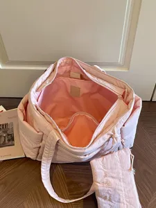 Roze gewatteerde shopper tas, lichte gewatteerde schoudertas, grote capaciteit reis tas.