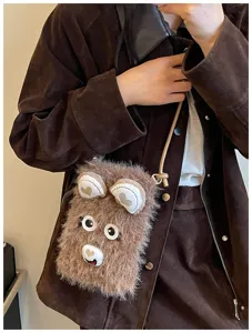 Graziosa borsa a tracolla soffice orso cartone animato telefono inverno caldo dolce moda
