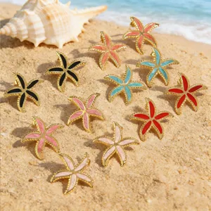 Orecchini Pendenti in Acciaio Inossidabile Tema Marino Oceano Smalto Seestern Conchiglia Con Perle Artificiali Gioielli Vacanza Spiaggia Donna