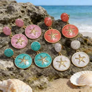 Orecchini pendenti stella marina stile oceano smalto acciaio inox spiaggia moda
