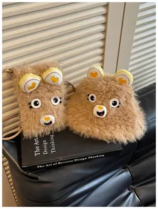 Carina borsa telefono orso peluche cartone animato inverno caldo cappello set borsa.