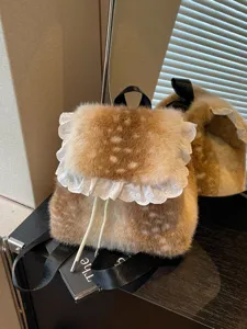 Zaino in peluche con stampa cervo per donna, moda autunno inverno borsa morbida e leggera.