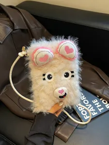 Carina borsa telefono orso peluche cartoon per inverno caldo morbido borsa tracolla