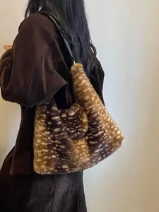 Plush shoulder bag for women autumn winter fluffy tote handbag large capacity purse